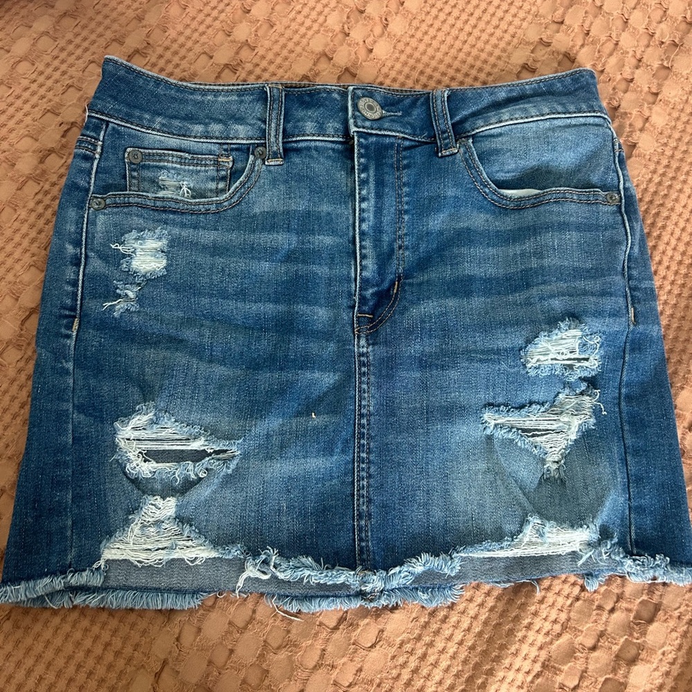 American Eagle Outfitters Blue Distressed Mini Skirt